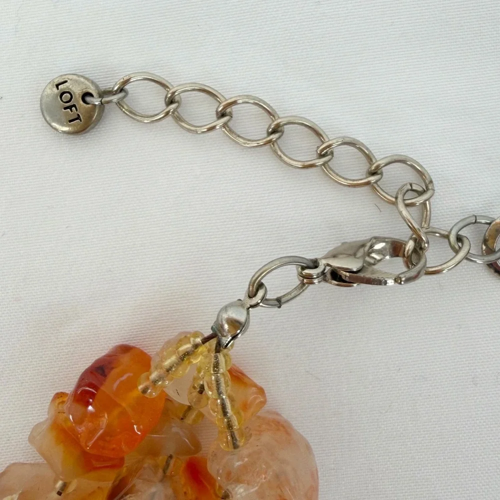 LOFT Orange Stone Chip Multi Strand Necklace Amber Clear Bead Accent Chic 103-63